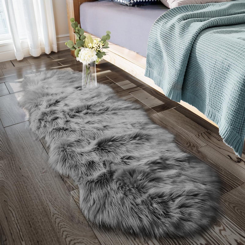 Ciicool Ultra Soft Faux Sheepskin Fur Rug Fluffy Rug for Bedroom Fuzzy Carpet for Living Room Kid's Room Nursery Decor, Grey 2 x 6 Feet - Image 1